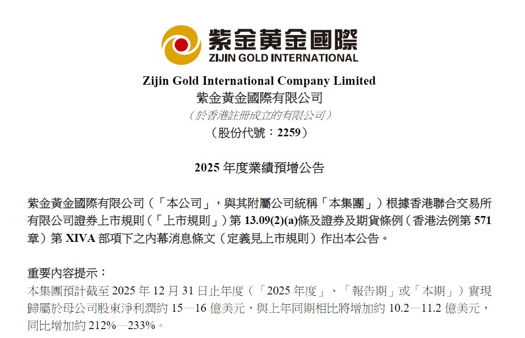 湖南黄金：2025年净利润同比预增50%―90%