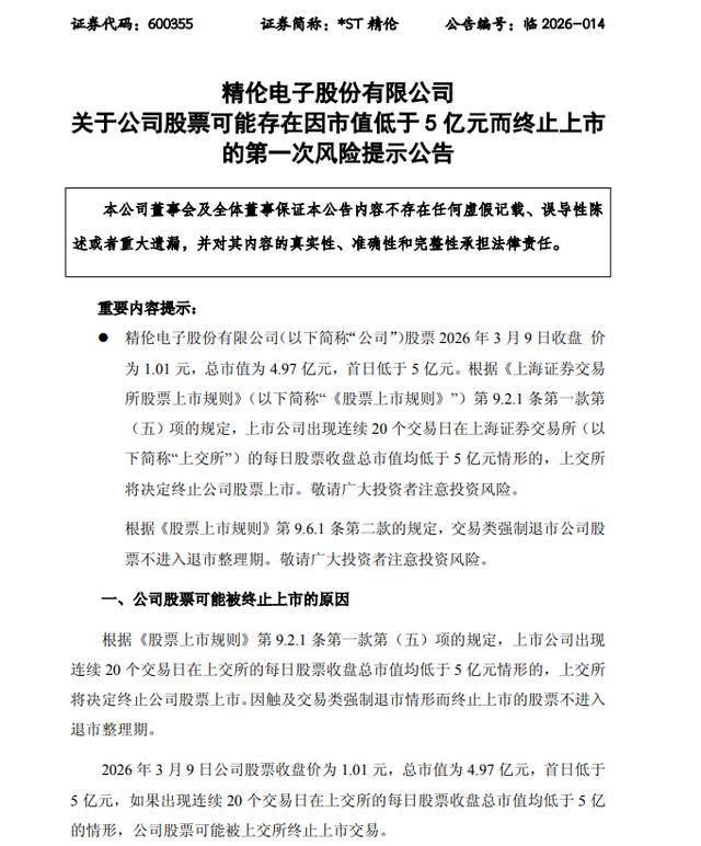 *ST椰岛:2025年营收或低于3亿元 存在终止上市风险